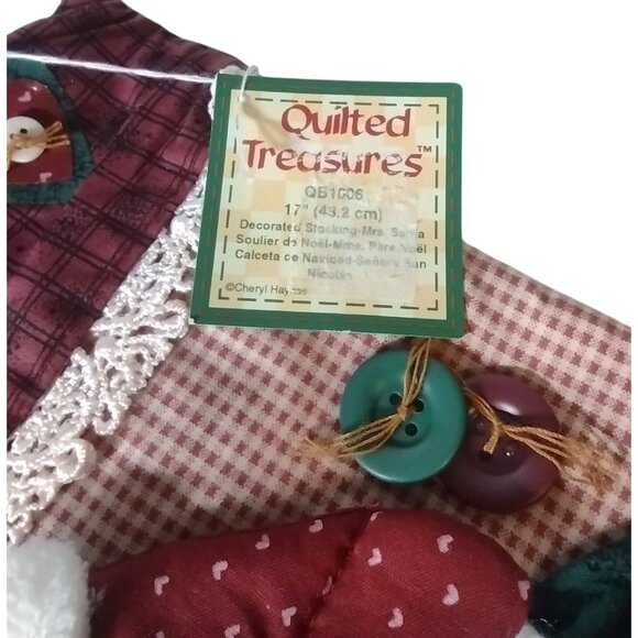 Quilted Treasures Folk Art Christmas Stocking Vtg Mrs Santa Baby Button Holiday - Picture 5 of 6